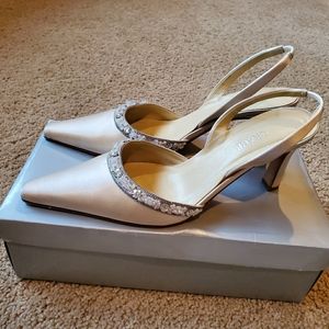 Ivory satin sling back heels